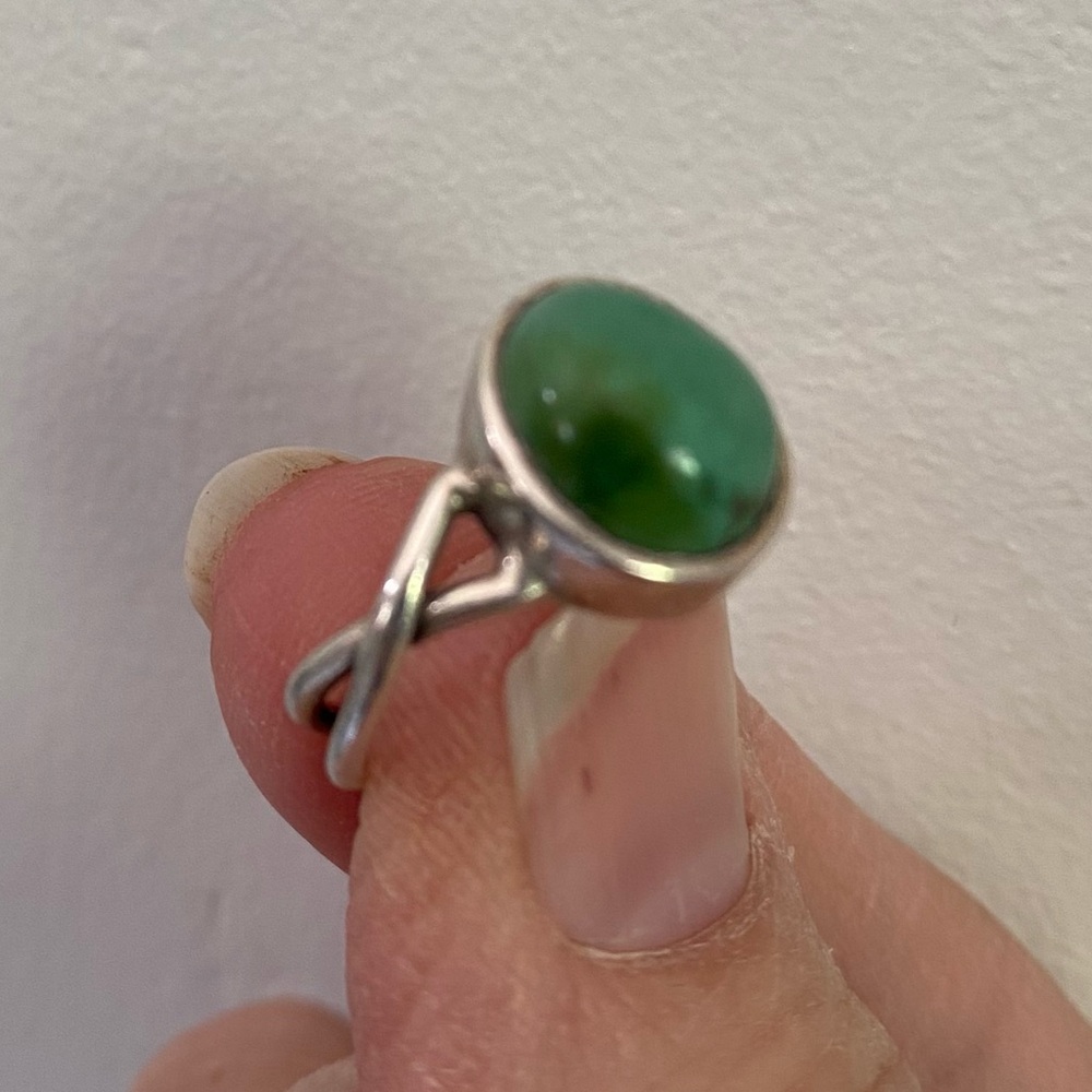 Vintage Blue Green Stone 925 Silver Ring - Oval Cabochon size 7